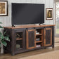 Dual Tone Wood and Metal TV Stand With 2 Mesh Style Doors Antique Black and Brown SDF-90905