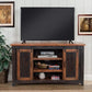 Dual Tone Wood and Metal TV Stand With 2 Mesh Style Doors, Antique Black and Brown