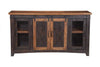 Dual Tone Wood and Metal TV Stand With 2 Mesh Style Doors Antique Black and Brown SDF-90905