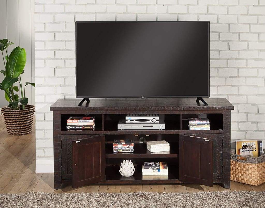 Wooden TV Stand With 3 Shelves and Cabinets Espresso Brown SDF-90920