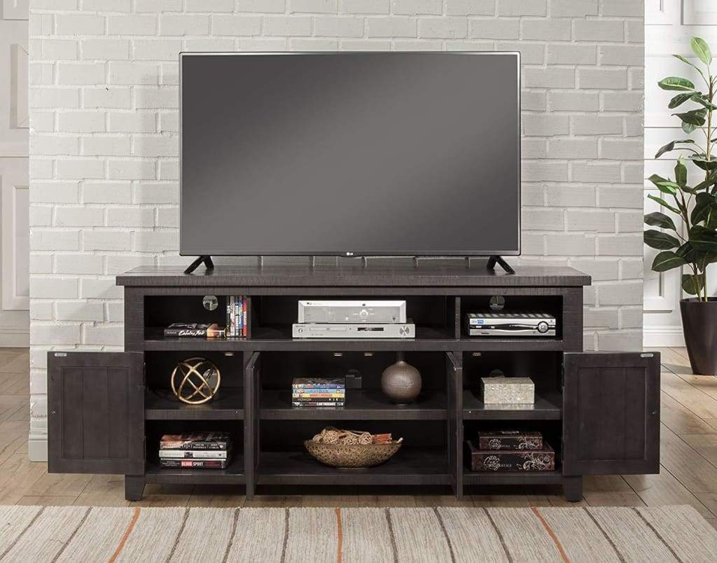 Wooden TV Stand With 3 Shelves and Cabinets, Gray