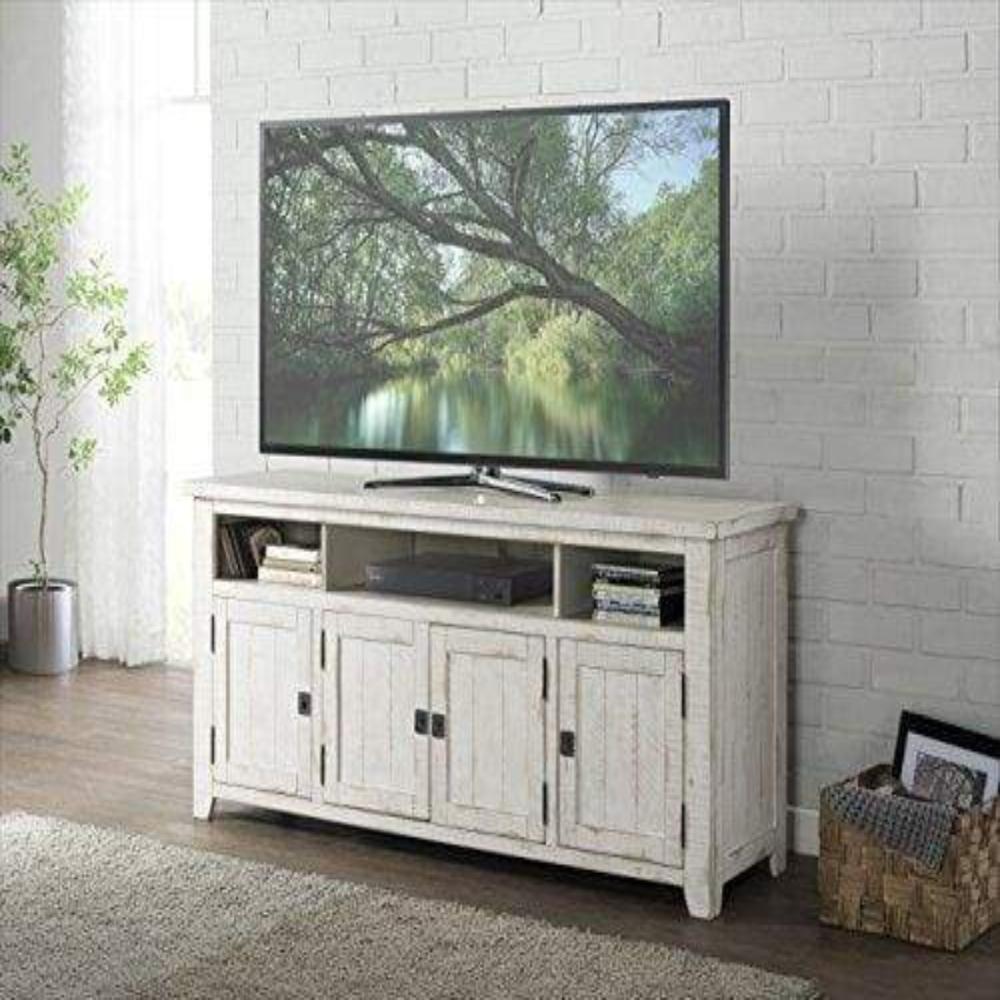 Wooden TV Stand With 3 Shelves and Cabinets, White