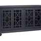 Wooden TV Stand With Trellis Detailed Doors Blue SDF-91005