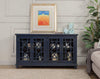 Wooden TV Stand With Trellis Detailed Doors Blue SDF-91005