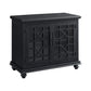 Wooden TV Stand With Trellis Detailed Doors, Antique Black