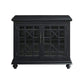 Wooden TV Stand With Trellis Detailed Doors Antique Black SDF-91032