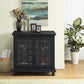 Wooden TV Stand With Trellis Detailed Doors, Antique Black