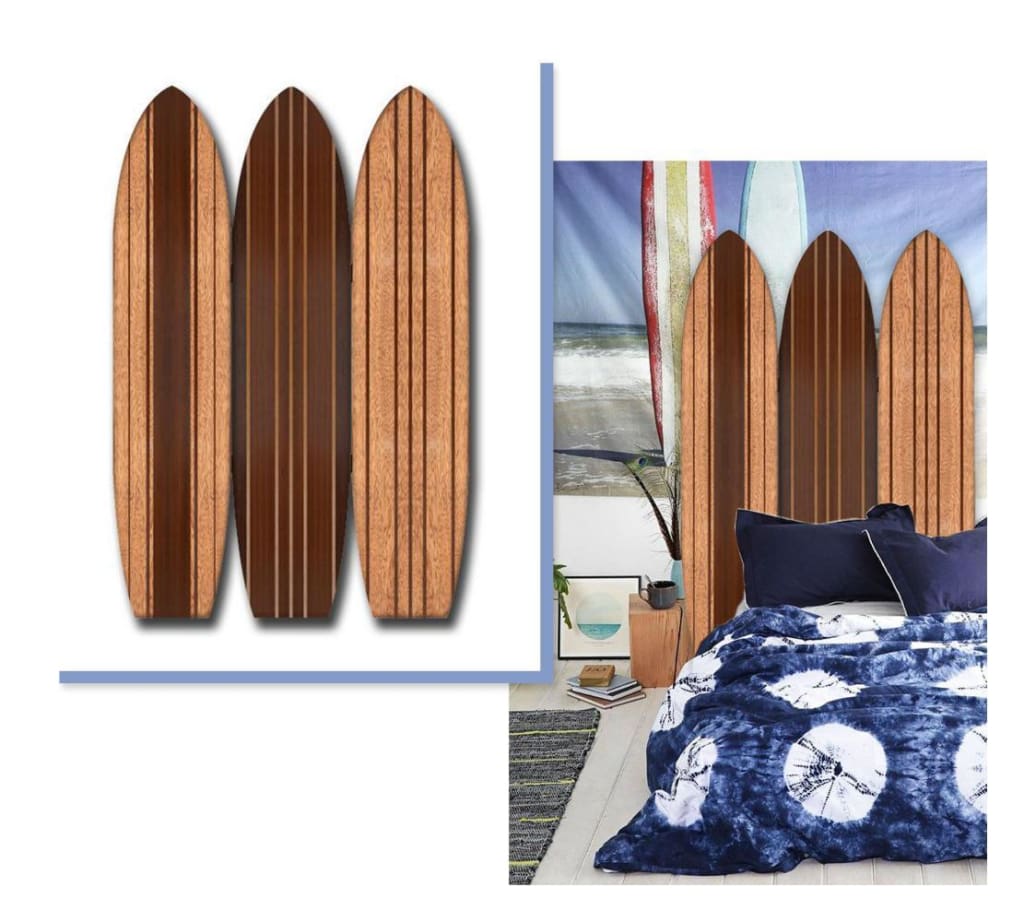 71 3-Panel Wooden Screen with Surfboard Shape Design Brown By Casagear Home BM220200