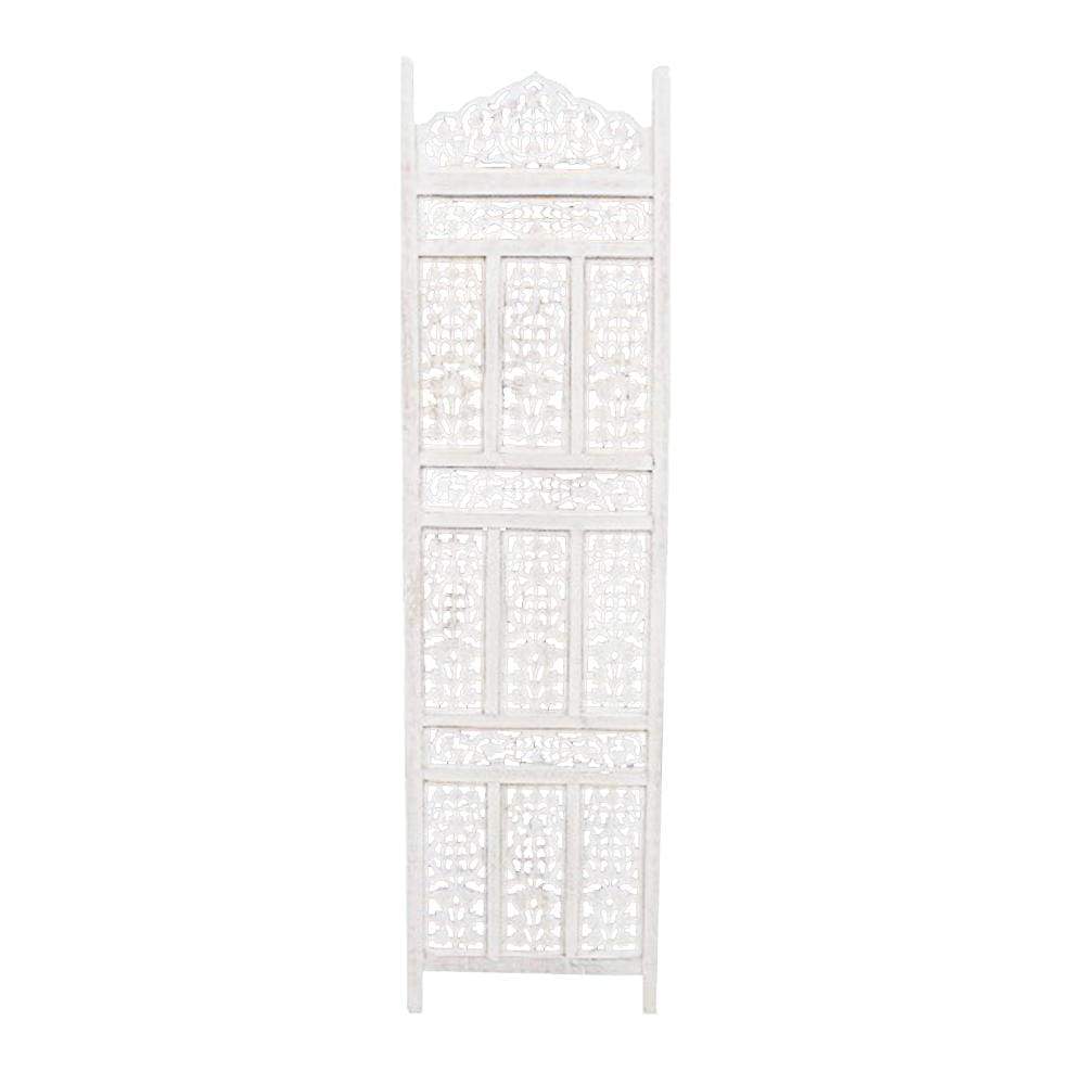 Aesthetically Carved 4 Panel Wooden Partition Screen/Room Divider Distressed White UPT-148945