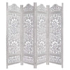 Handcrafted Wooden 4 Panel Room Divider Screen Featuring Lotus Pattern-Reversible White UPT-176788