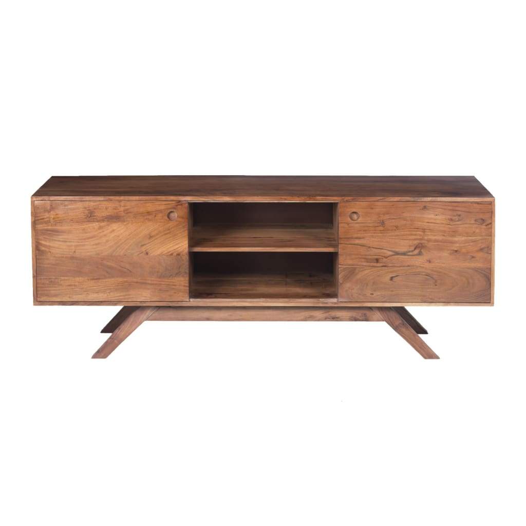 Mid Century Modern Acacia Wood Tv Unit With Wide Storage Walnut Brown UPT-182998