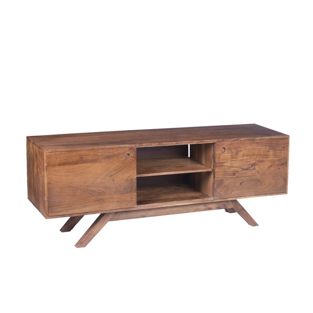 Mid Century Modern Acacia Wood Tv Unit With Wide Storage Walnut Brown UPT-182998