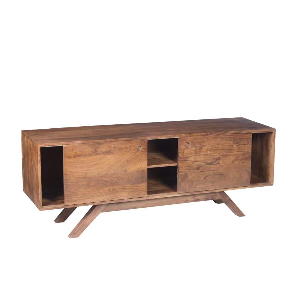 Mid Century Modern Acacia Wood Tv Unit With Wide Storage Walnut Brown UPT-182998