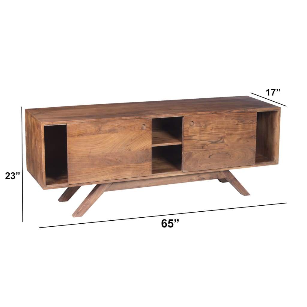 Mid Century Modern Acacia Wood Tv Unit With Wide Storage Walnut Brown UPT-182998