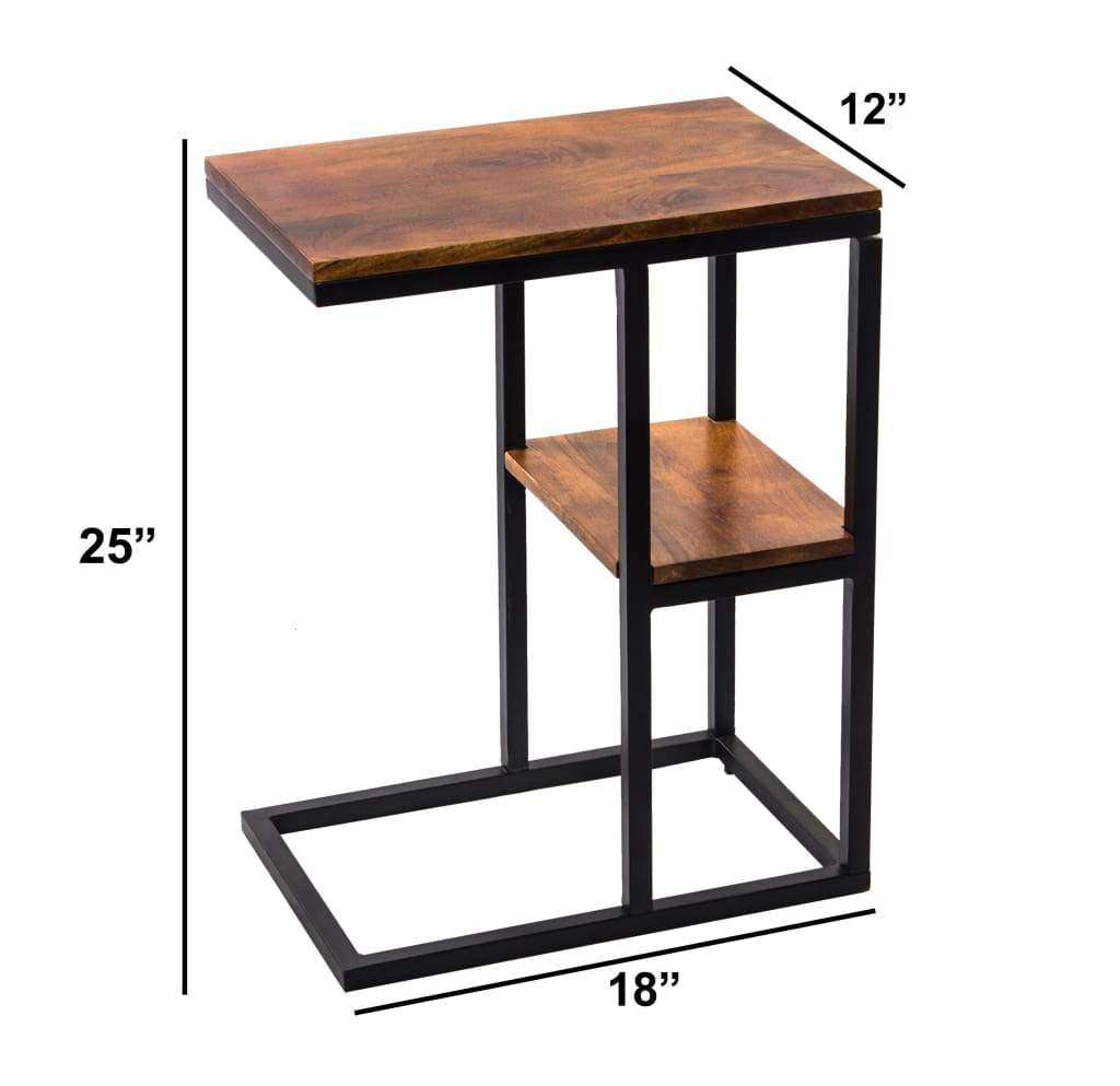 Iron Framed Mango Wood Accent Table with Lower Shelf Brown UPT-184808