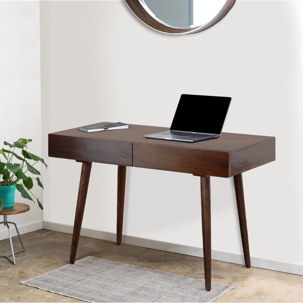 Mango Wood Writing Desk with Two Drawers and Tapered Legs Brown UPT-186126