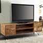 63 Inch Mango Wood TV Cabinet with Spacious Storage, Natural Brown and Black By The Urban Port