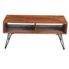 42 Inch Handcrafted Mango Wood Coffee Table with Metal Hairpin Legs Brown and Black UPT-195121