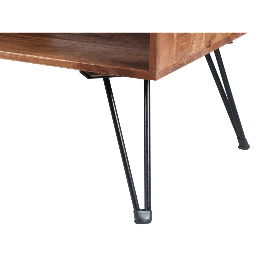 42 Inch Handcrafted Mango Wood Coffee Table with Metal Hairpin Legs Brown and Black UPT-195121