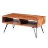 42 Inch Handcrafted Mango Wood Coffee Table with Metal Hairpin Legs Brown and Black UPT-195121