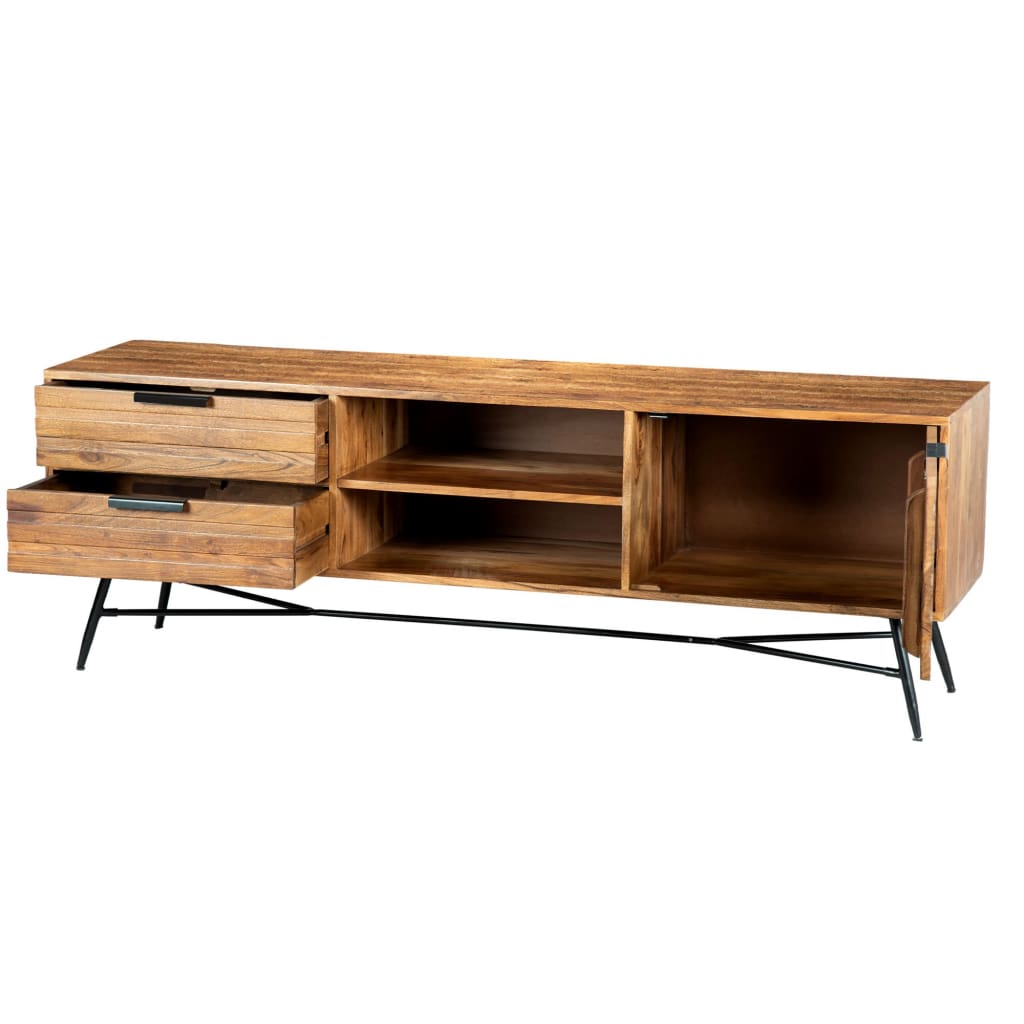 Roomy Wooden Media Console with Slanted Metal Base Brown and Black By The Urban Port UPT-195125