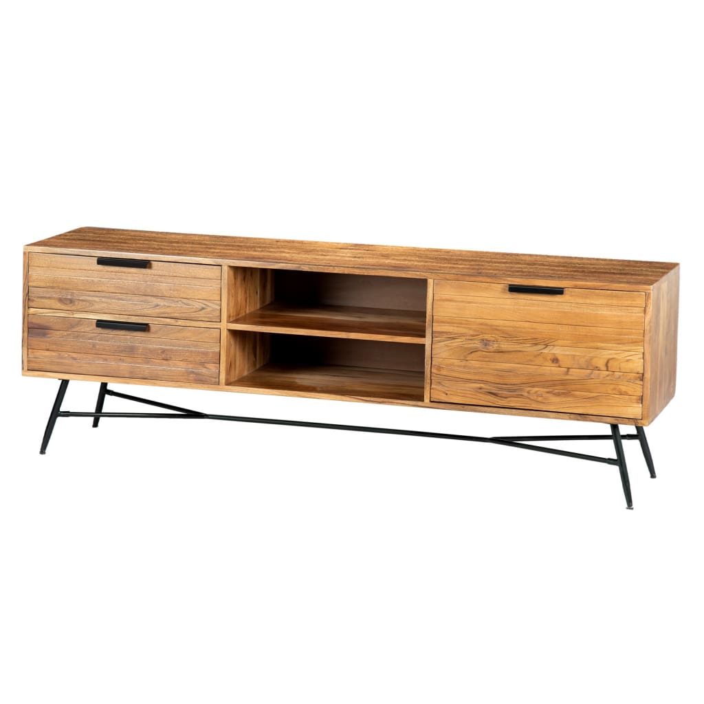 Roomy Wooden Media Console with Slanted Metal Base Brown and Black By The Urban Port UPT-195125