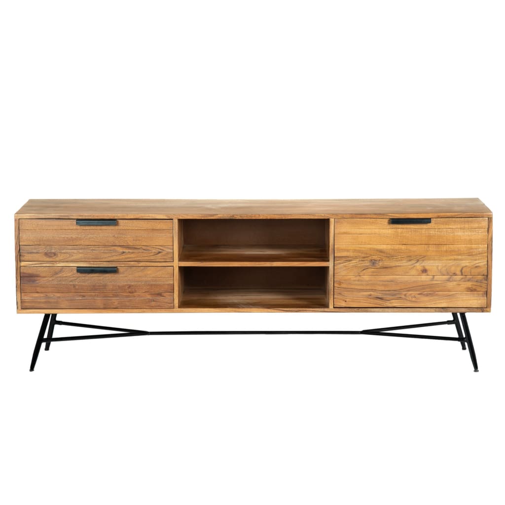 Roomy Wooden Media Console with Slanted Metal Base Brown and Black By The Urban Port UPT-195125