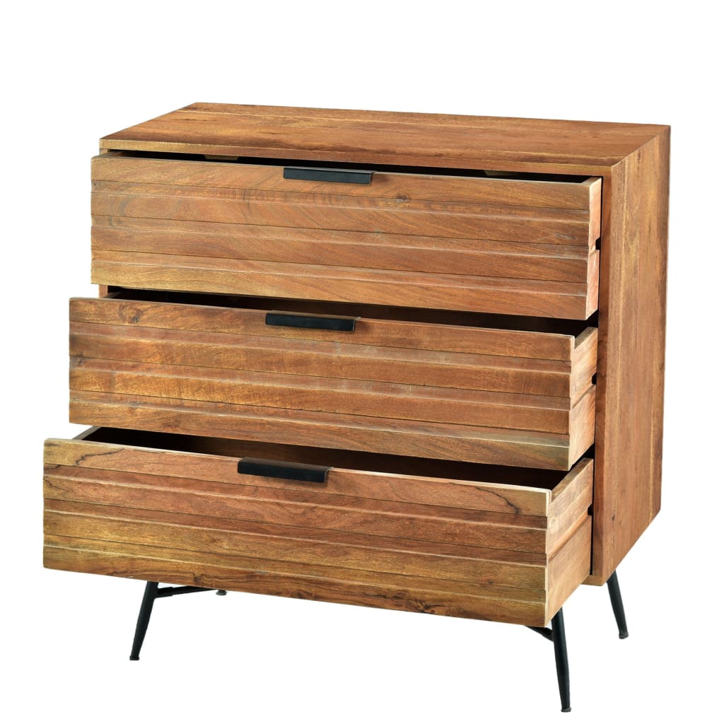 3 Drawer Wooden Chest with Slanted Metal Base Brown and Black By The Urban Port UPT-195127