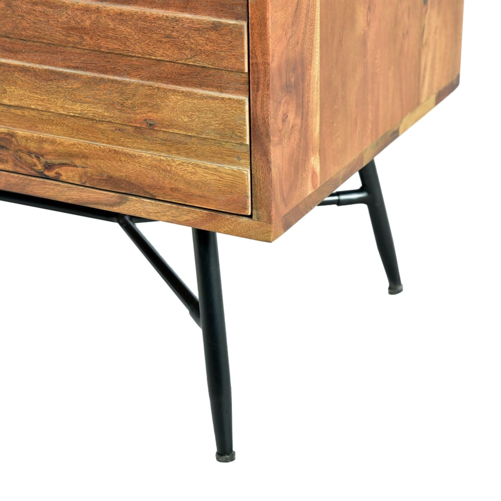 3 Drawer Wooden Chest with Slanted Metal Base Brown and Black By The Urban Port UPT-195127