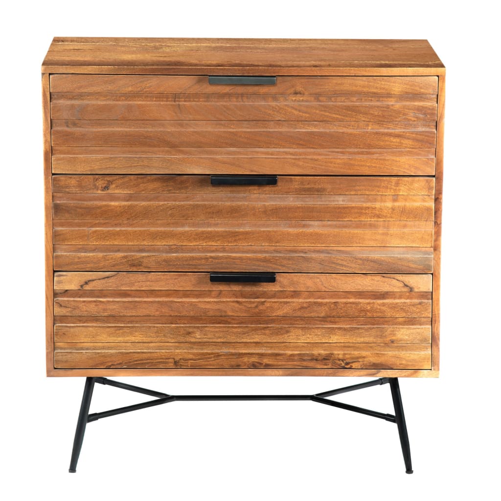 3 Drawer Wooden Chest with Slanted Metal Base Brown and Black By The Urban Port UPT-195127