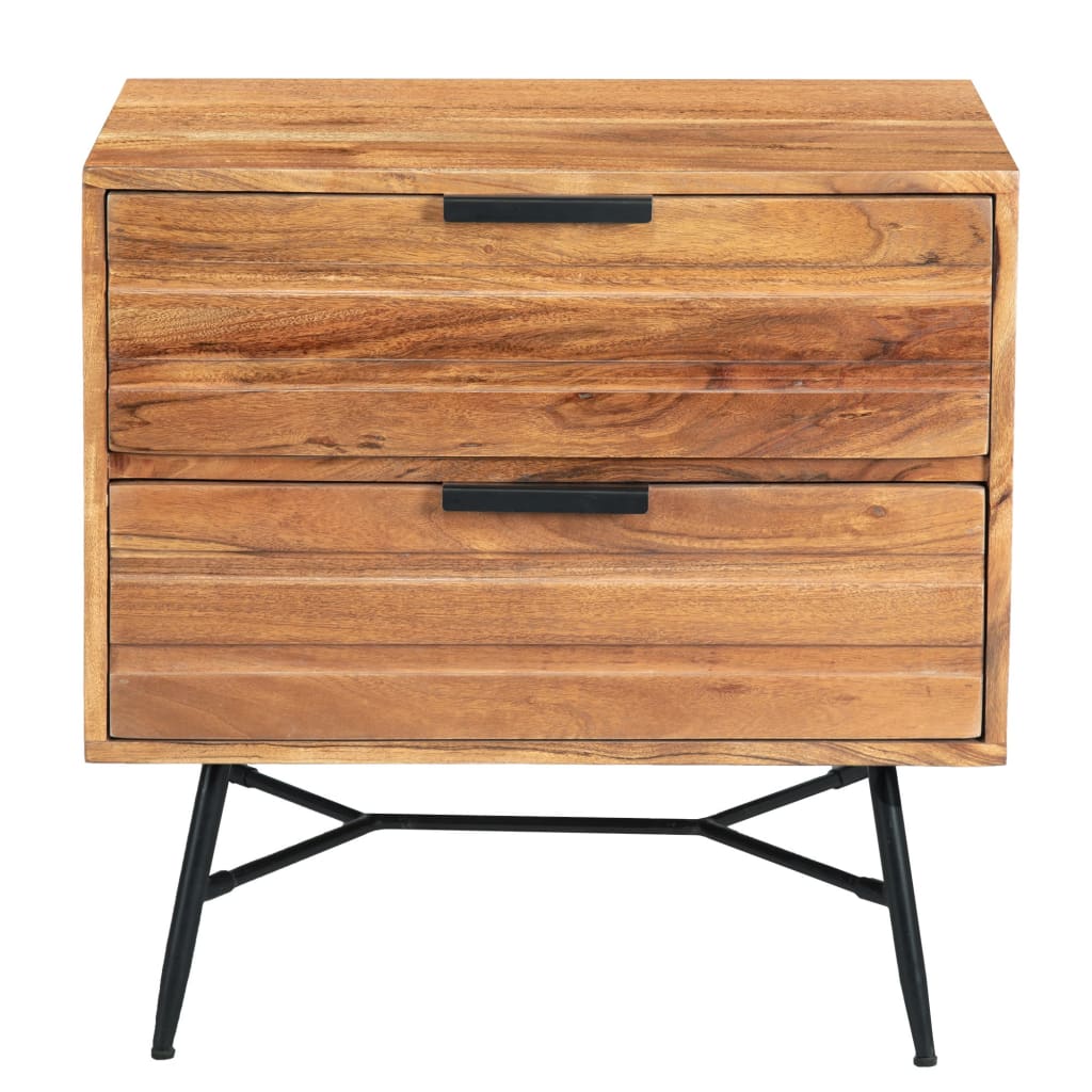 2 Drawer Wooden Nightstand with Metal Angled Legs Black and Brown By The Urban Port UPT-195128