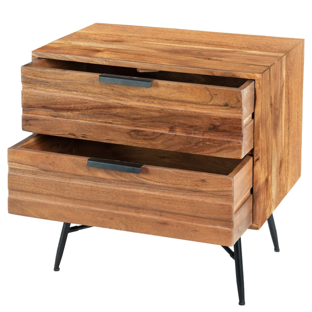 2 Drawer Wooden Nightstand with Metal Angled Legs Black and Brown By The Urban Port UPT-195128