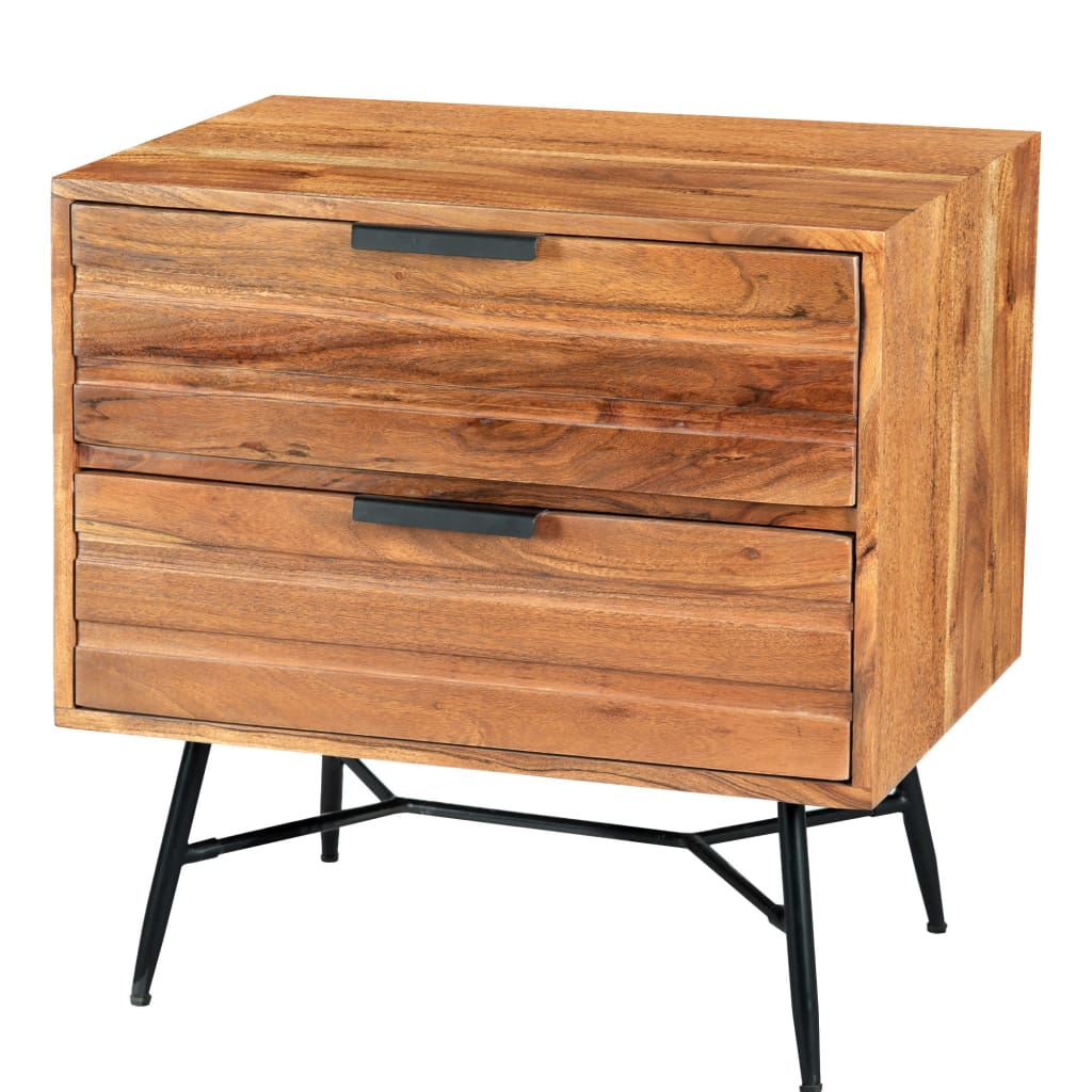 2 Drawer Wooden Nightstand with Metal Angled Legs Black and Brown By The Urban Port UPT-195128