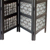 Four Panel Mango Wood Room Divider with Traditional Carvings Black and White UPT-195270