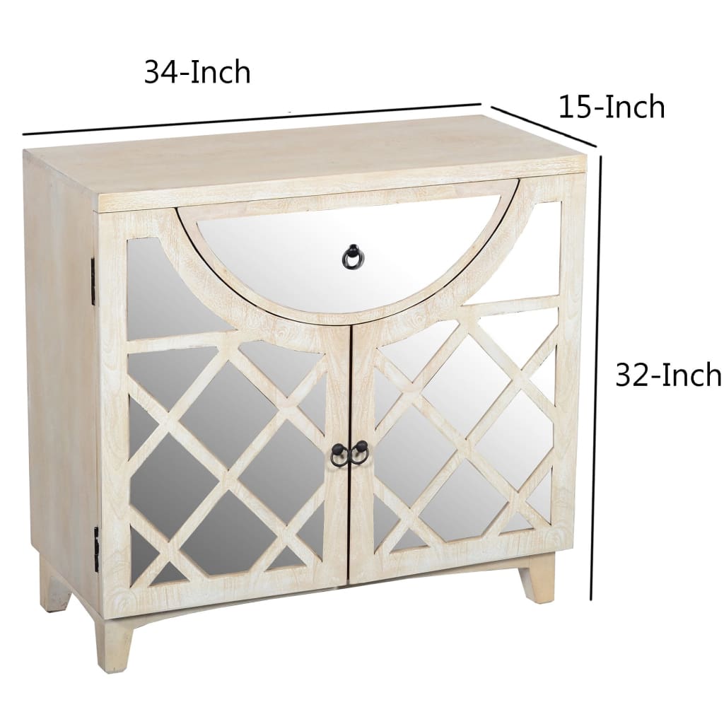 Mango Wood Cabinet with Mirrored look Steel Insert Door Storage Beige UPT-195275