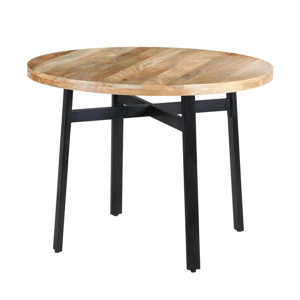 39 Inch Round Mango Wood Dining Table with Angled Iron Leg Support Brown and Black UPT-195277