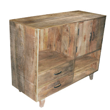 43 Inch Handcrafted Farmhouse Mango Wood Storage Buffet Cabinet with 2 Drawers Rustic Brown By The Urban Port UPT-197306