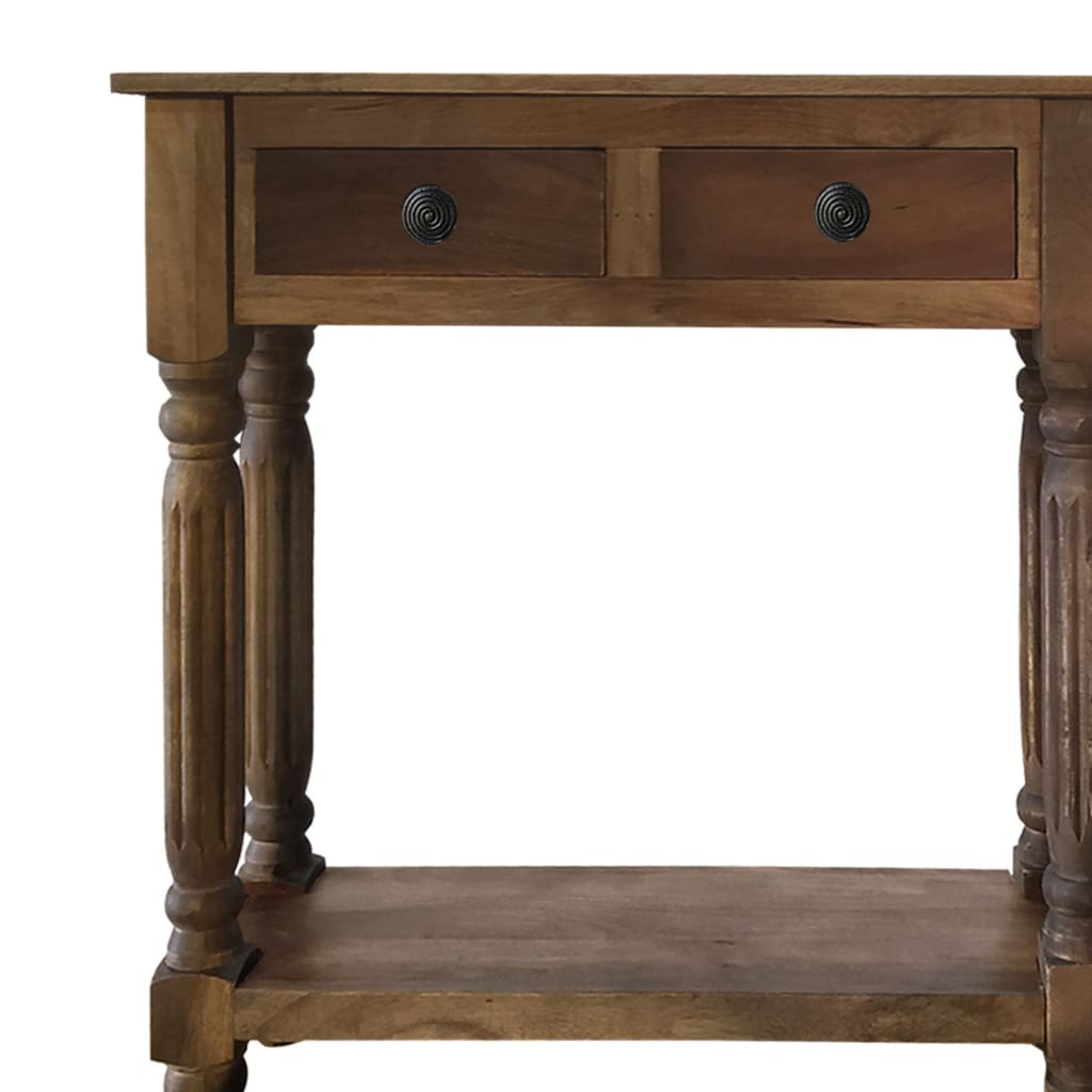 Traditional Wooden Console Table with 4 Drawers and Turned Legs Brown By The Urban Port UPT-197308