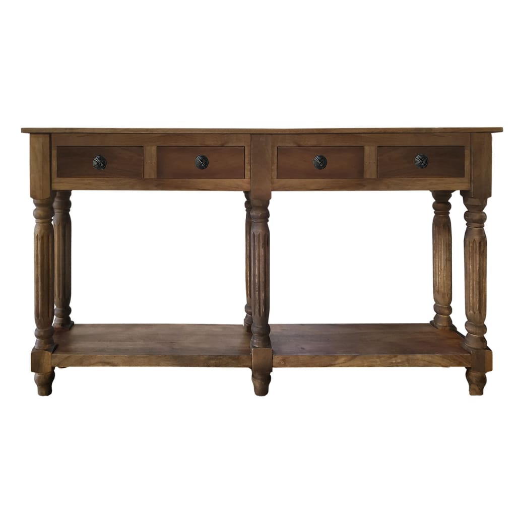 Traditional Wooden Console Table with 4 Drawers and Turned Legs Brown By The Urban Port UPT-197308