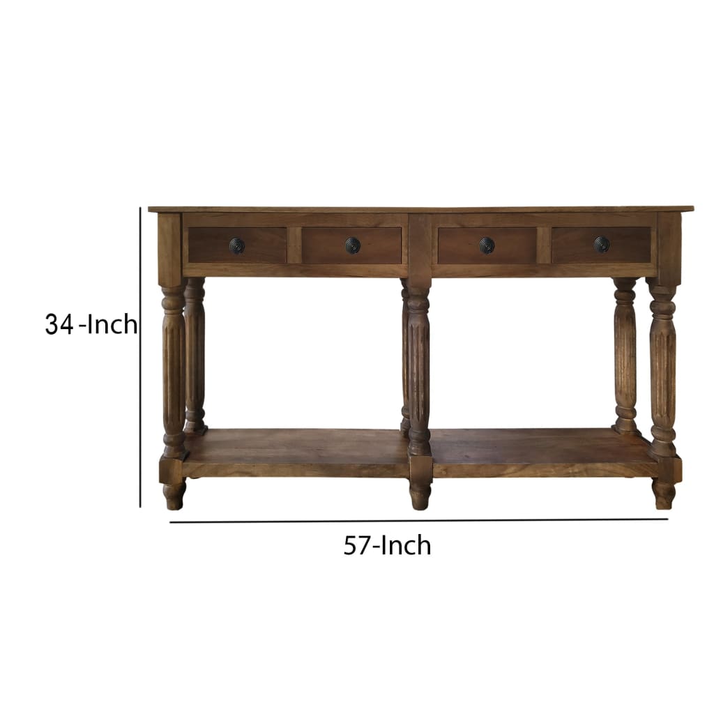 Traditional Wooden Console Table with 4 Drawers and Turned Legs Brown By The Urban Port UPT-197308