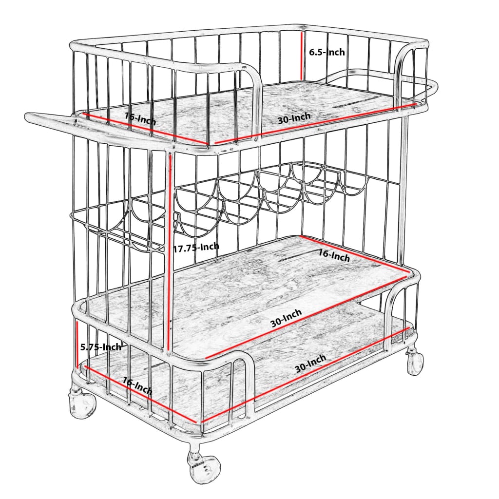 Metal Frame Bar Cart with Wooden Top and 2 Shelves Black and Brown By The Urban Port UPT-197314