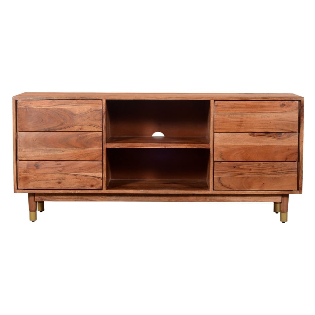 Handcrafted Wooden TV Console with Live Edge Shutter Door Cabinets Brown By The Urban Port UPT-197866