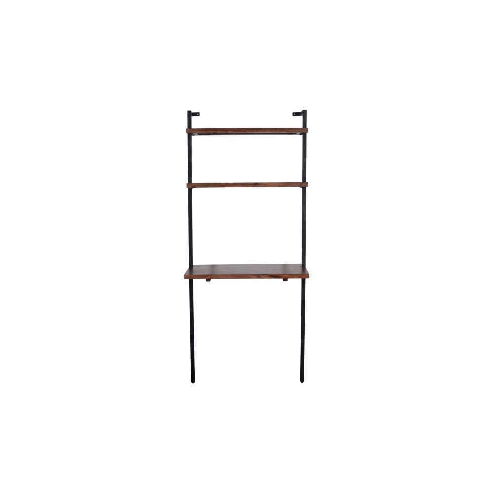 Industrial 3 Tier Mango Wood Ladder Storage Wall Shelf with Tubular Frame Brown and Black By The Urban Port UPT-197867