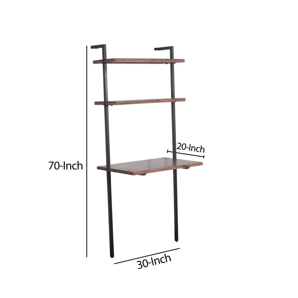 Industrial 3 Tier Mango Wood Ladder Storage Wall Shelf with Tubular Frame Brown and Black By The Urban Port UPT-197867