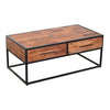 2 Drawer Industrial Metal Coffee Table with Wooden Tile Top Brown and Black By The Urban Port UPT-197873