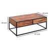 2 Drawer Industrial Metal Coffee Table with Wooden Tile Top Brown and Black By The Urban Port UPT-197873