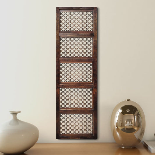 Decorative Mango Wood Wall Panel with See Through Circular Pattern, Brown