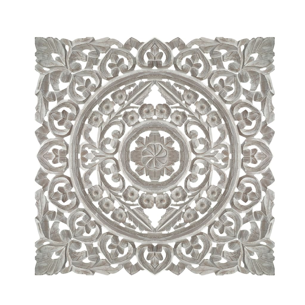 Distressed Square Shape Wooden Wall Panel with Traditional Carvings White UPT-200173