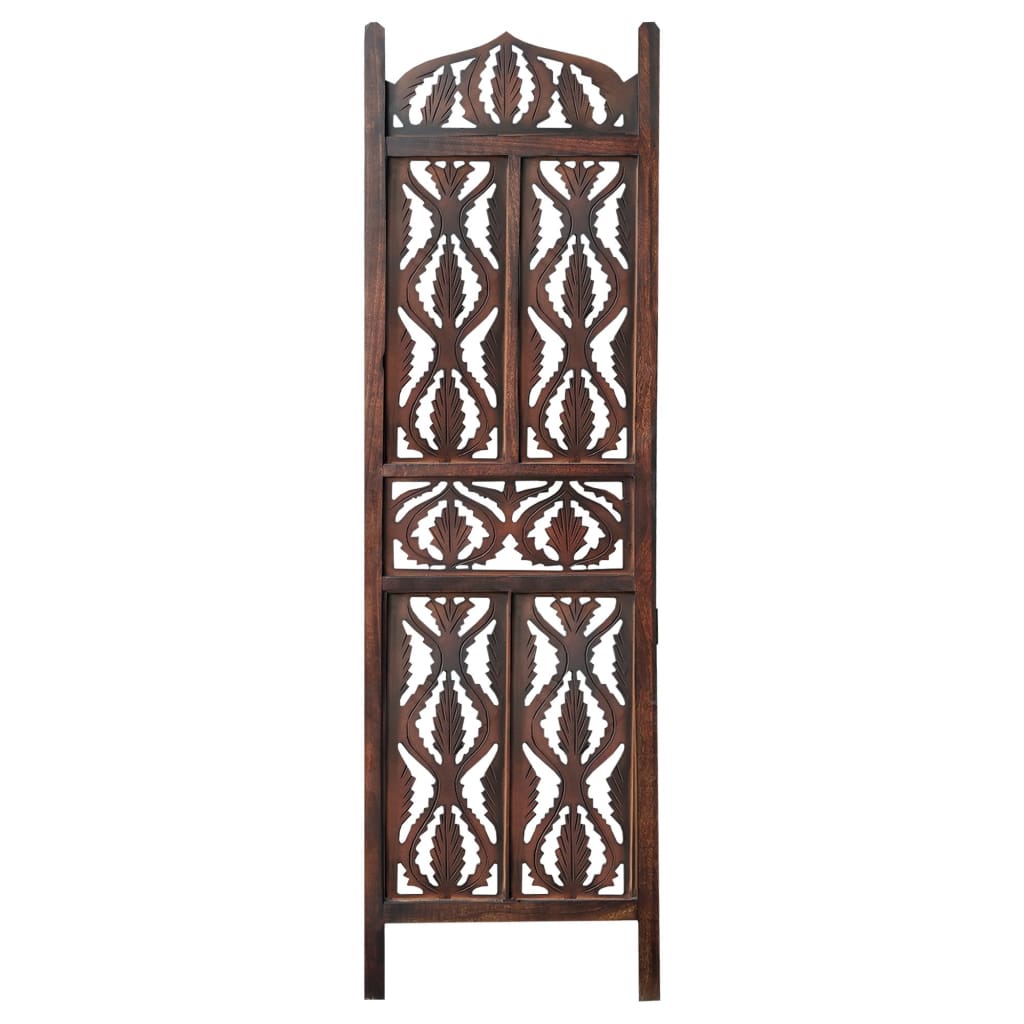 Decorative 3 Panel Mango Wood Screen with Abstract Carvings Brown UPT-200175