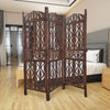 Decorative 3 Panel Mango Wood Screen with Abstract Carvings, Brown